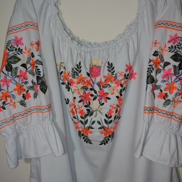 Free People Fleur Du Jour Off Shoulder Embroidered Mini Dress Tunic Dress Blue L - Picture 4 of 7